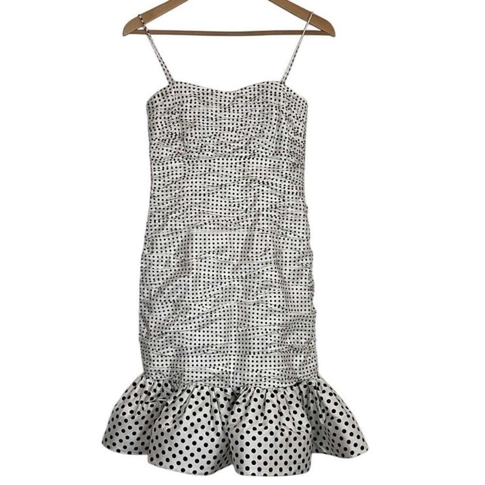 MARISA BARATELLI Dress 100% Thai Silk SZ 2 Strapless Rushed Polka Dot DAMAGED